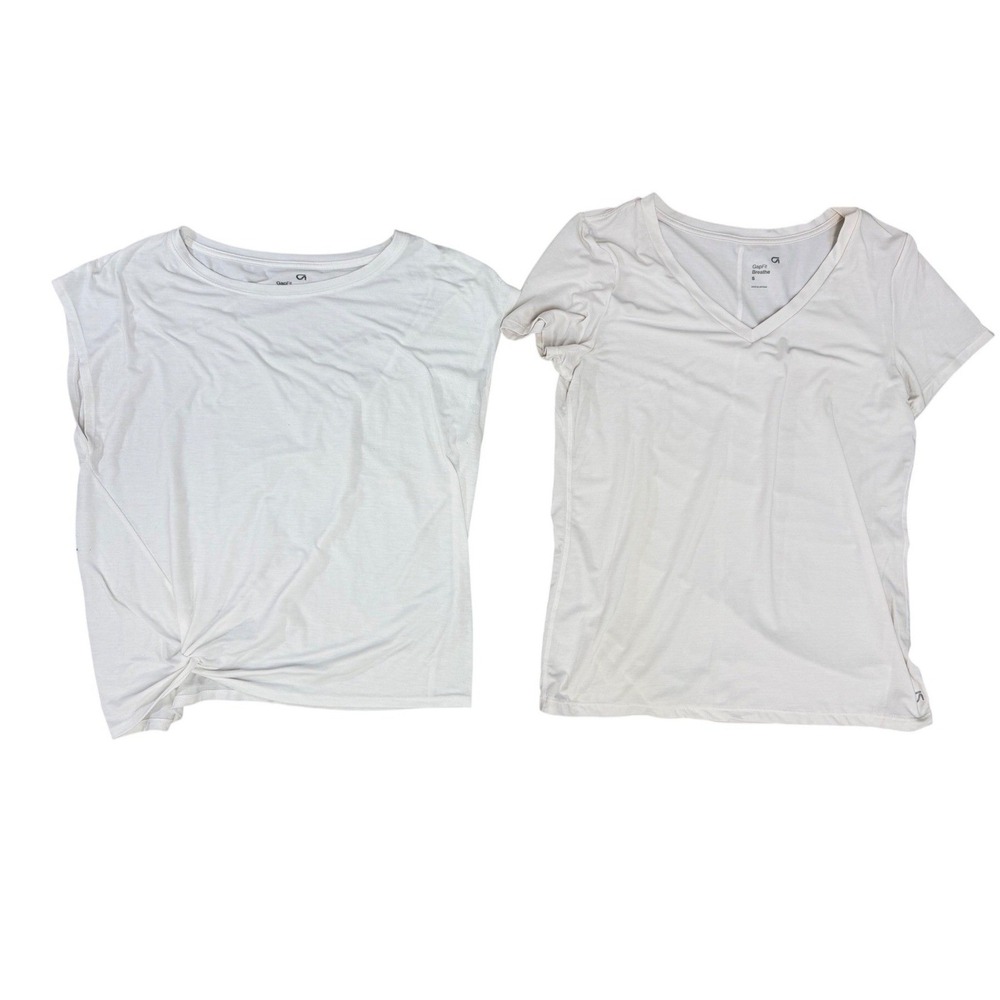 GapFit Breathe T-Shirt 2-Pack Bundle White V-Neck Knot Front Activewear